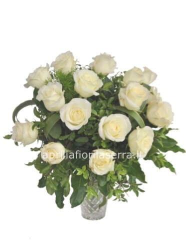 Bouquet di rose bianche 60cm confezionato.
